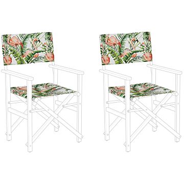 Set Of 2 Garden Chairs Replacement Fabrics Polyester Multicolour Flamingo Pattern Sling Backrest And Seat Beliani