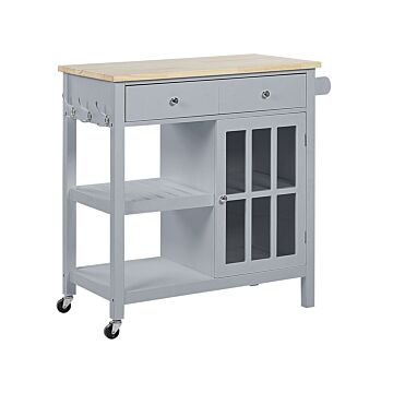 Kitchen Trolley Grey Mdf Light Wood Top Storage Cabinet Shelves Drawers With Castors Scandinavian Beliani
