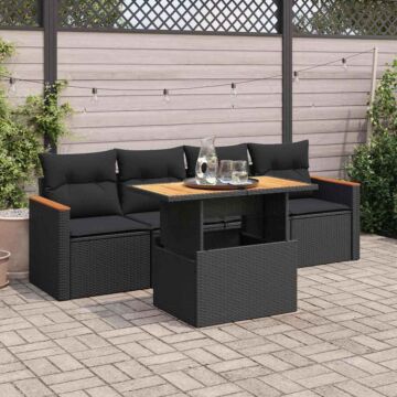 Vidaxl 5 Piece Garden Sofa Set With Cushions Black Poly Rattan Acacia