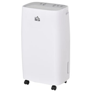 Homcom 12l/day Portable Dehumidifier For Home W/ 24h Timer, Humidity Display, 2 Speed Modes, 2500ml Electric Air Dehumidifier W/ Four Wheels, White