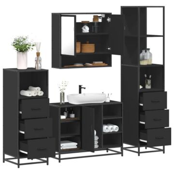 Vidaxl 4 Piece Bathroom Furniture Set Black Engineered Wood