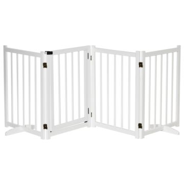 Pawhut Pet Gate For Small And Medium Dogs, Freestanding Wooden Foldable Dog Safety Barrier With 4 Panels, 2 Support Feet For Doorways,stairs,white
