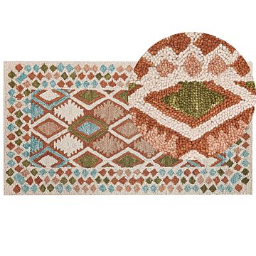 Area Rug Multicolour Wool 80 X 150 Cm Hand Tufted Geometric Pattern Boho Living Room Bedroom Beliani