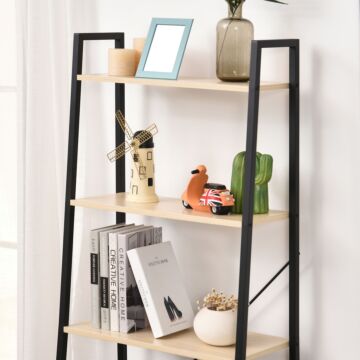 Homcom 4-tier Vintage Ladder Shelf Bookcase Wood Storage Rack Stand Plants Display Black Natural