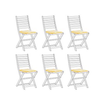 Set Of 6 Outdoor Seat Pad Cushions Yellow And White Geometric Striped Pattern String Tied Zip Fastener Uv Resistant Beliani