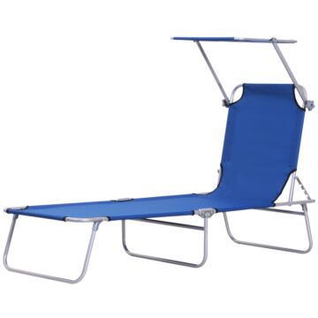 Outsunny Reclining Chair Folding Lounger Seat Sun Lounger With Sun Shade Awning Beach Garden Outdoor Patio Recliner Adjustable, Blue