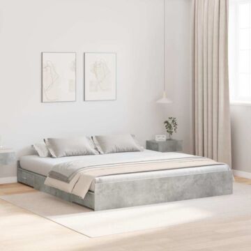 Vidaxl Storage Bed Frame With Drawer With Headboard With Storage Concrete Grey 200 X 200 Cm