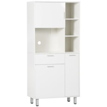 Homcom 166cm Modern Freestanding Kitchen Cupboard, Storage Cabinet With Shelves And Drawer, White