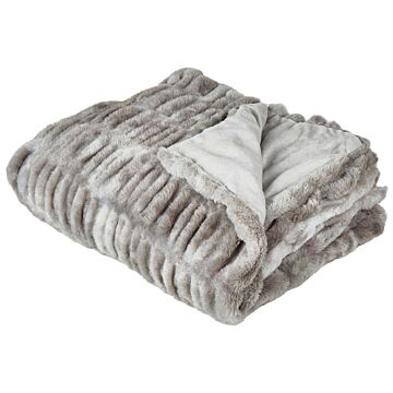 Bedspread Grey Soft Faux Fur Fabric 150 X 200 Cm Shaggy Blanket Bedding Beliani