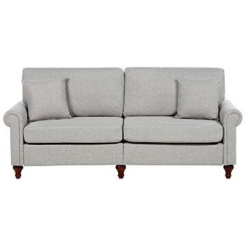 3 Seater Sofa Light Grey Fabric Chesterfield Style Low Back Beliani