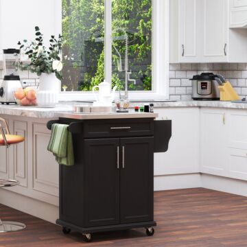 Homcom Kitchen Island, Mdf, Stainless Steel Top-black