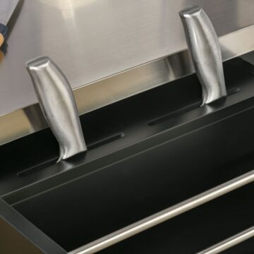 Homcom Kitchen Island, Mdf, Stainless Steel Top-black