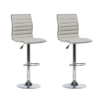 Set Of 2 Bar Chairs Beige Fabric Seat Silver Frame Counter Height Swivel Adjustable Height Beliani