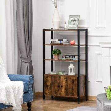 Homcom Industrial Bookshelf, Storage Cabinet With 3-tier With Doors, For Home Office, Living Room Rustic Brown