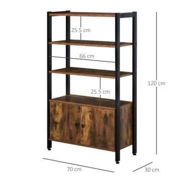 Homcom Industrial Bookshelf, Storage Cabinet With 3-tier With Doors, For Home Office, Living Room Rustic Brown
