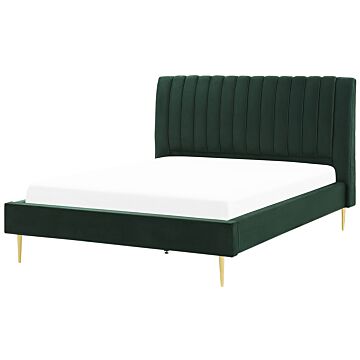 Eu Super King Size Panel Bed 6ft Green Velvet Slatted Base High Headrest Vintage Beliani