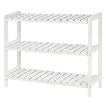 Homcom 3-tier Shoe Rack Wood Frame Slatted Shelves Spacious Open Hygienic Storage Home Hallway Furniture Family Guests 70l X 26w X 57.5h Cm - White