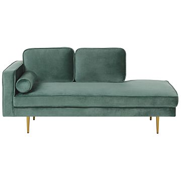 Chaise Lounge Mint Green Velvet Upholstered Left Hand Orientation Metal Legs Bolster Pillow Modern Design Beliani