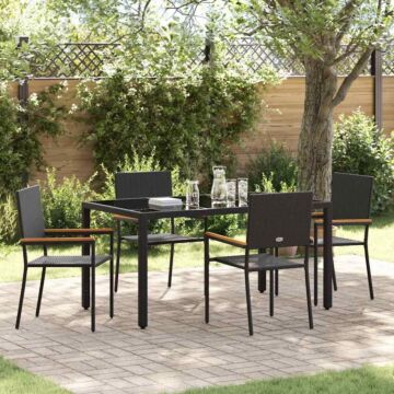 Vidaxl 5 Piece Garden Dining Set Black Poly Rattan, Vidaxl Stacking Garden Chairs With Cushions - 2 Piece Set In Black Poly Rattan