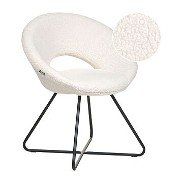 Accent Chair White Boucle Upholstery Armless Black Cross Base Steel Frame Retro Design Beliani