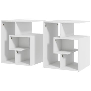 Homcom Side Table, 3 Tier End Table With Open Storage Shelves, Living Room Coffee Table Organiser Unit, Set Of 2, White