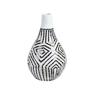Decorative Vase Black And White Terracotta Stonewear Natural Style Home Decor For Dried Flowers Beliani