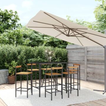 Vidaxl 7 Piece Garden Bar Set Black Poly Rattan& Solid Wood Acacia