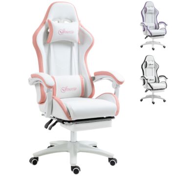 Vinsetto Racing Gaming Chair, Reclining Pu Leather Computer Chair With 360 Degree Swivel Seat, Footrest, Removable Headrest White And Pink