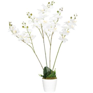 Homcom Artificial Orchid Plant In Pot, Artificial Flowers Fake Orchid Phalaenopsis For Home Decor Wedding, 17x17x14cm, White