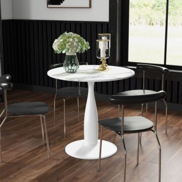 Homcom Round Dining Table, Modern Dining Room Table With Steel Base, Non-slip Foot Pad, Space Saving Small Dining Table