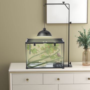 Pawhut 86-129hcm Adjustable Height And Length Reptile Lamp Stand Holder With Hook Hanging, Base - Black