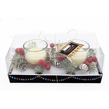 White Set Of 2 Candle Pots With Wreath