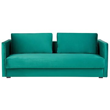 Sofa Bed Green Velvet 3 Seater Storage Compartment Removable Cushions Modern Beliani