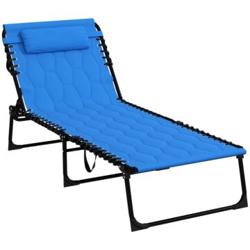 Outsunny Foldable Sun Lounger With 5-level Reclining Back, Outdoor Tanning Chair With Padded Seat, Outdoor Sun Lounger With Side Pocket