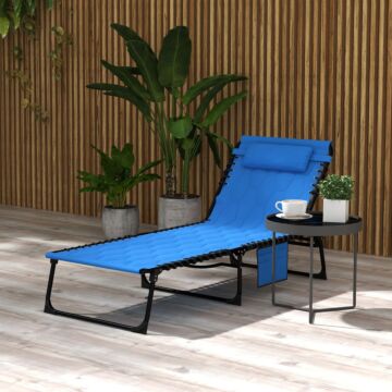 Outsunny Foldable Sun Lounger With 5-level Reclining Back, Outdoor Tanning Chair With Padded Seat, Outdoor Sun Lounger With Side Pocket