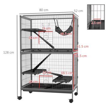 Pawhut Small Animal Cage For Chinchilla Ferret Kitten On Wheels With Hammock Removable Tray, Silver Grey