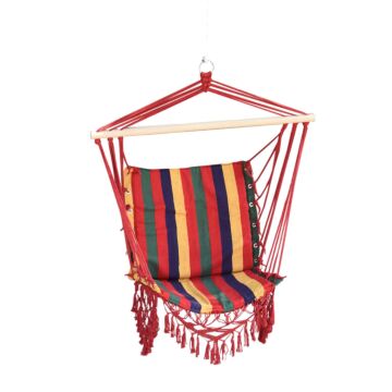 Outsunny Hammock Chair Swing Colourful Striped Tree Hanging Seat Porch Indoor Outdoor Fabric Garden Furniture