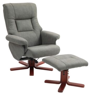 Homcom Faux Microfibre Leather Manual Recliner And Footstool Set - Grey