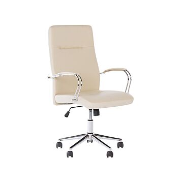 Home Office Chair Faux Leather Beige Adjustable Height Swivel Tilting Seat Beliani