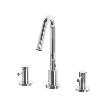 Basin Mixer Tap Silver Glossy Metal Brass Modern Bathroom Twin Lever Faucet Beliani
