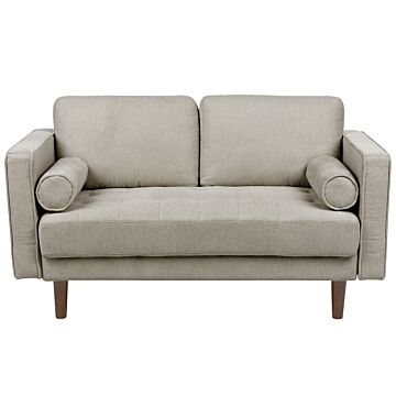 Sofa Taupe Fabric Upholstered 2 Seater Cushioned Thickly Padded Backrest Classic Retro Design Living Room Beliani