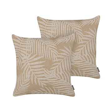 Set Of 2 Scatter Cushions Beige Jute 45 X 45 Cm Natural Boho Style Decor Accessories Beliani