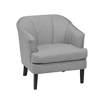 Armchair Grey Fabric Club Chair Nail Head Trim Wooden Legs Beliani