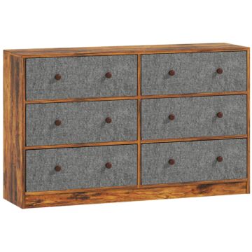 Homcom Chest Of Drawers, Dresser With 6 Fabric Drawers - Grey And Rustic Brown