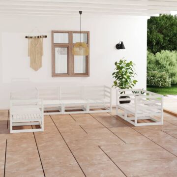 Vidaxl 7 Piece Garden Lounge Set White Solid Pinewood