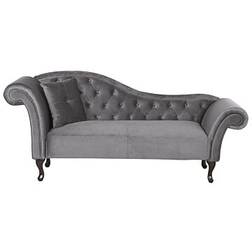 Chaise Lounge Grey Velvet Button Tufted Upholstery Left Hand Rolled Arms With Cushion Beliani