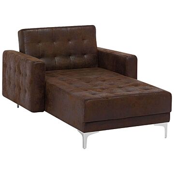 Chaise Lounge Brown Faux Leather Tufted Modern Living Room Reclining Day Bed Silver Legs Track Arms Beliani