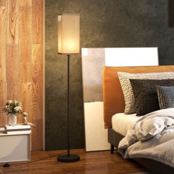 Homcom Floor Lamp, Modern Standing Lamp With Linen Shade, Tall Lamps For Living Room, Bedroom, With Foot Switch, Bulb Not Included, Black