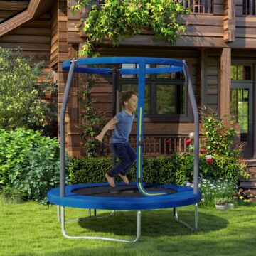 Sportnow 6ft Trampoline With Safety Enclosure Net, Steel Frame Outdoor Trampoline, Jumping Mat With Edge Safety Cover For Fitness, Blue