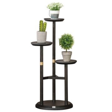 Outsunny 3-tier Plant Stand, Plant Shelf Rack, Bamboo Display Stand, 46x46x86cm, Dark Walnut